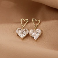 huitan korean fashion heart dangle earrings women luxury gold color new earrings for party fancy girl gift statement ear jewelry
