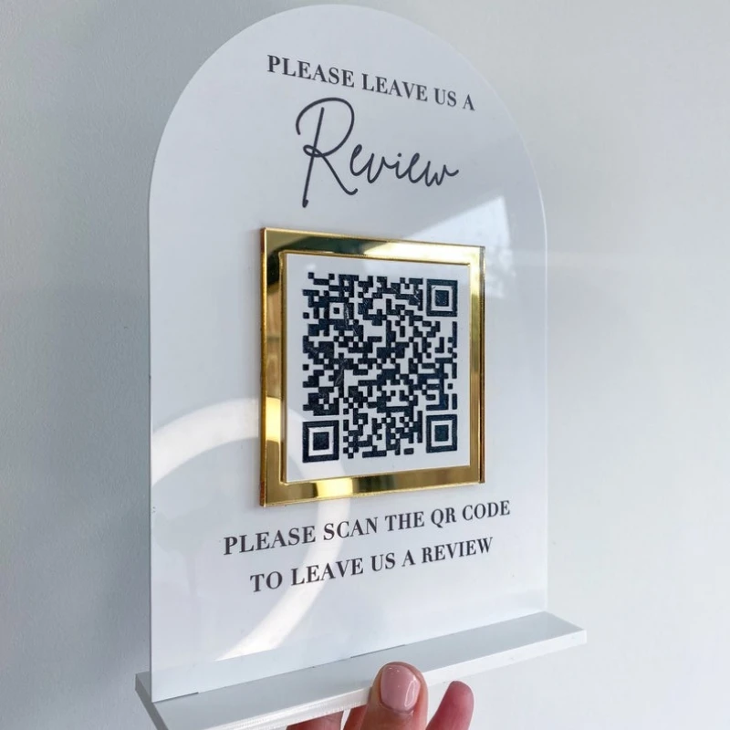 Фото Пользовательский QR-код Оставьте Review Настольная вывеска Украшение стола Знак для малого бизнеса №1