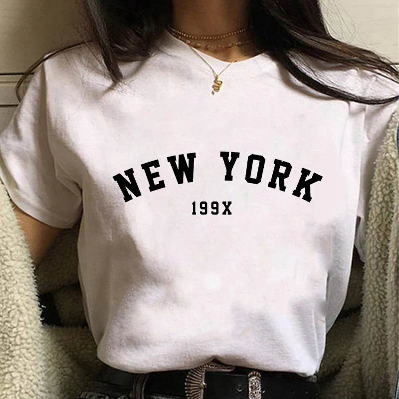 

2021 Lady's t-shirt New York Letter Printing Hipster T Women tshirts Summer Simple white Harajuku Top T-shirt For Lady