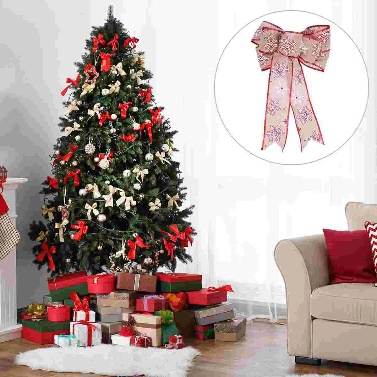 

Bowchristmas Tree Bowknot Ornament Snowflake Plaid Decorative Wreath Holiday Decor Topper Graland