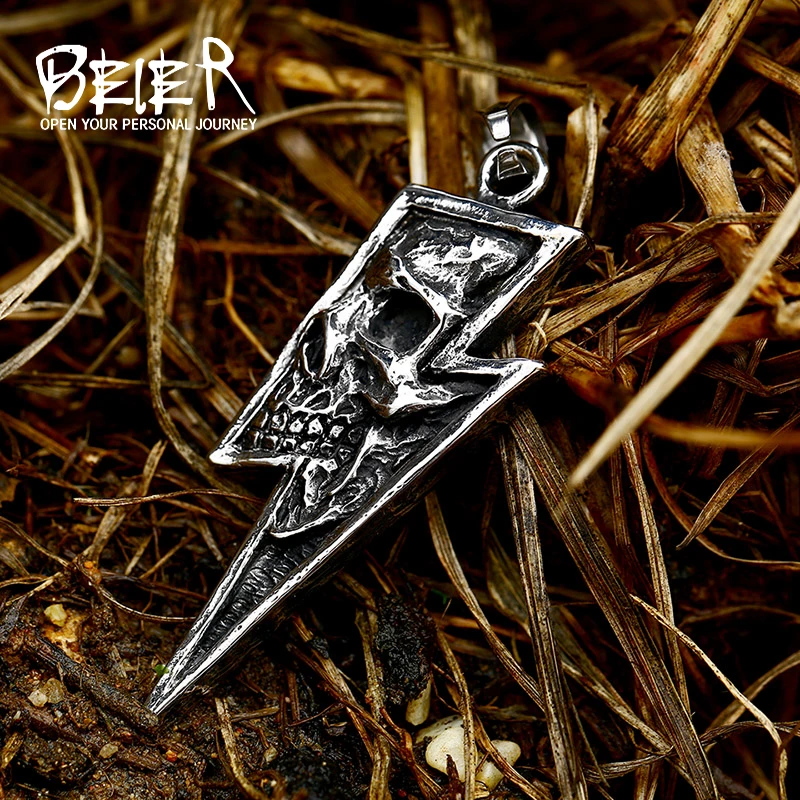 

Мужские подвески в виде черепа от BEIER, ожерелье из нержавеющей стали в стиле ретро с молнией и Властителем, Ювелирное Украшение