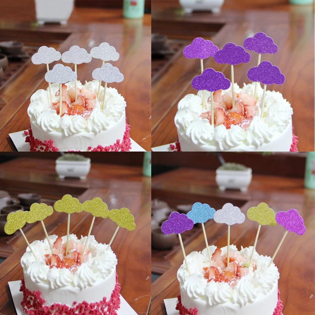 

20PCS Clouds Cake Toppers Glittering Bread Cupcake Muffin Fruit Picks Toppers for Birthday