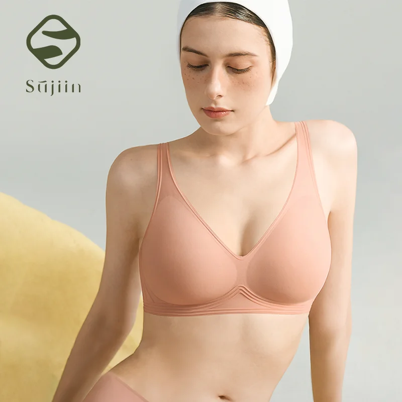 Бесшовный бюстгальтер с чашками пуш-ап и V-образным вырезом