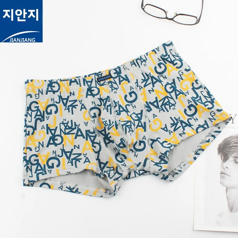 Jianjiang мужские трусы-боксеры эластичные из чистого хлопка с принтом средней талии