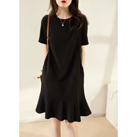 2022 summer womens dress heavy recommended french modern chic high quality triacetate fishtail black dress