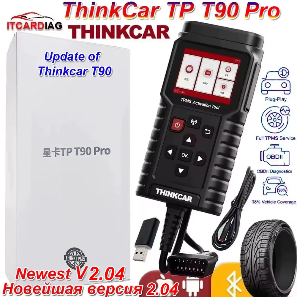 V2.04 ThinkCar TP T90 Pro Инструмент активации TPMS OBD2 Автомобильный диагностический программатор кода неисправности Датчик давления в шинах Инструмент PK Thinkcar G2
