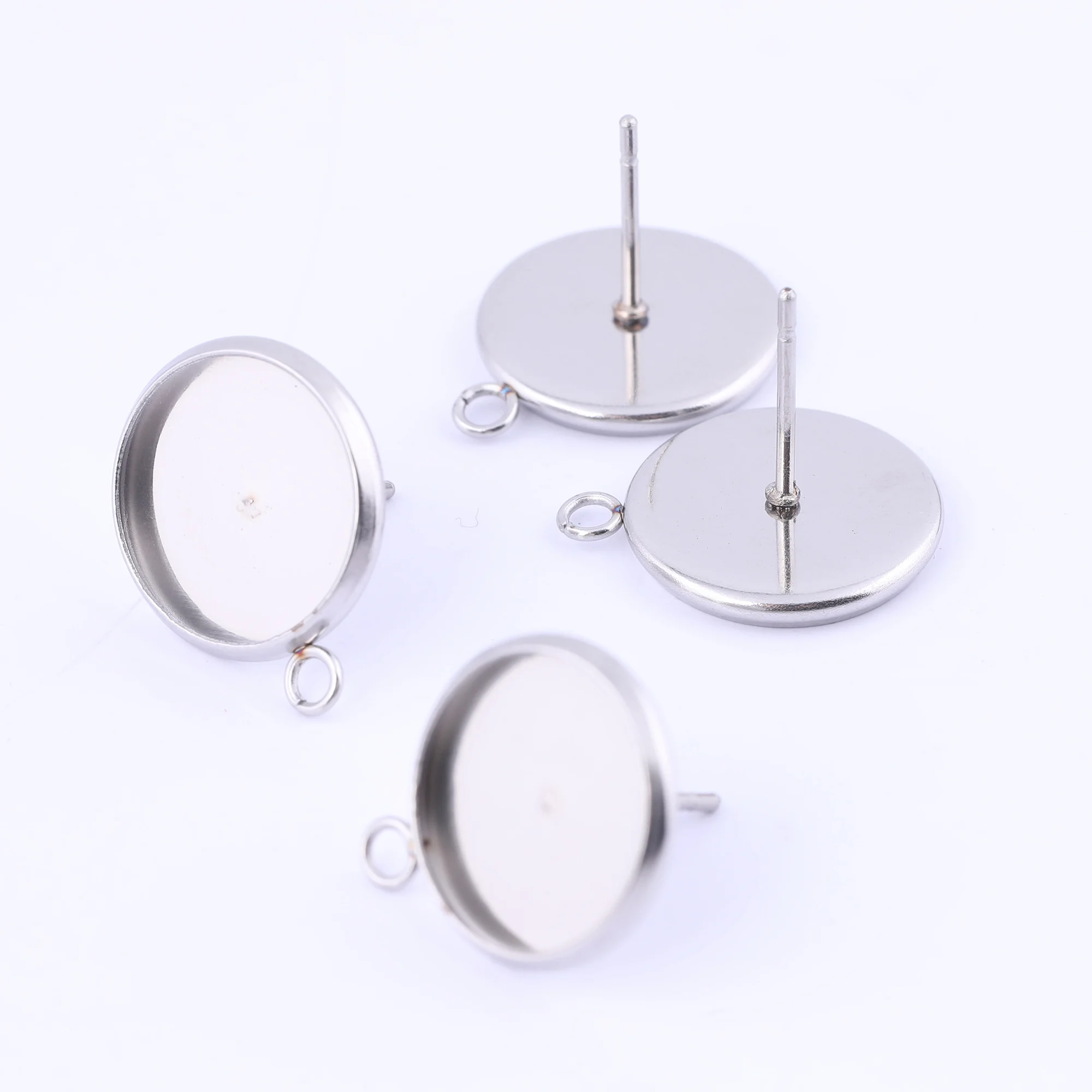 

20pcs Stainless Steel Earring Post Studs Wtih Loop Fit12mm Cabochon Base Setting Blanks Diy Jewelry Making Accessories