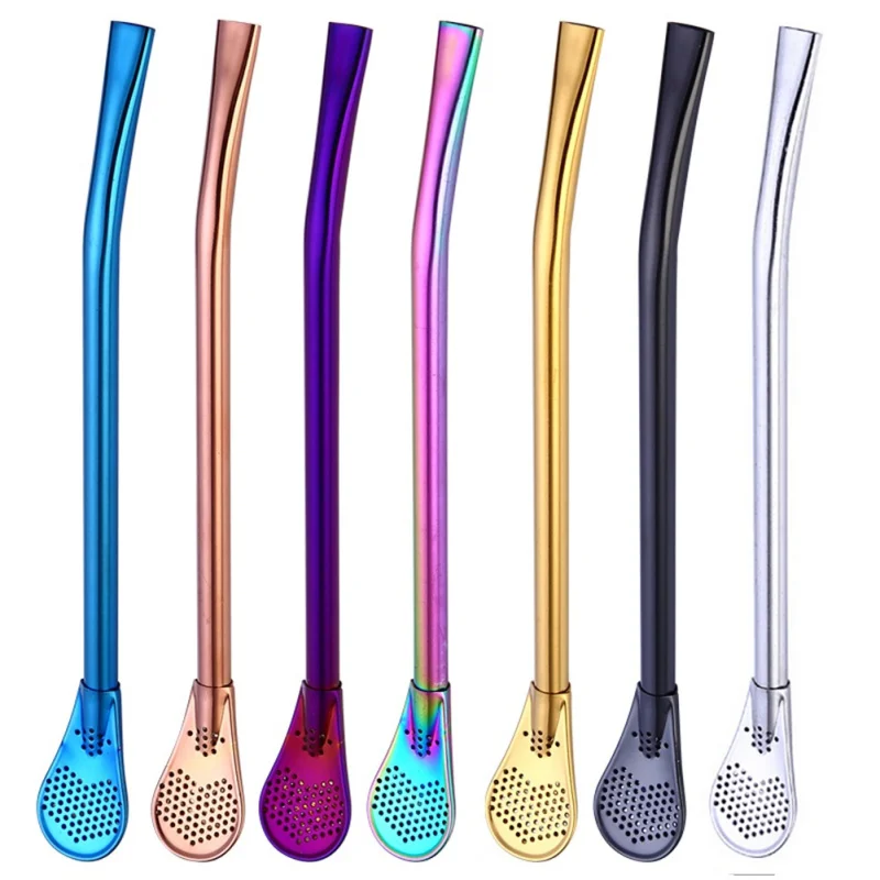 

1Pcs metal straw Stainless Steel Drinking Tea Straw Gourd Bombilla Filter Spoon Filter pipette