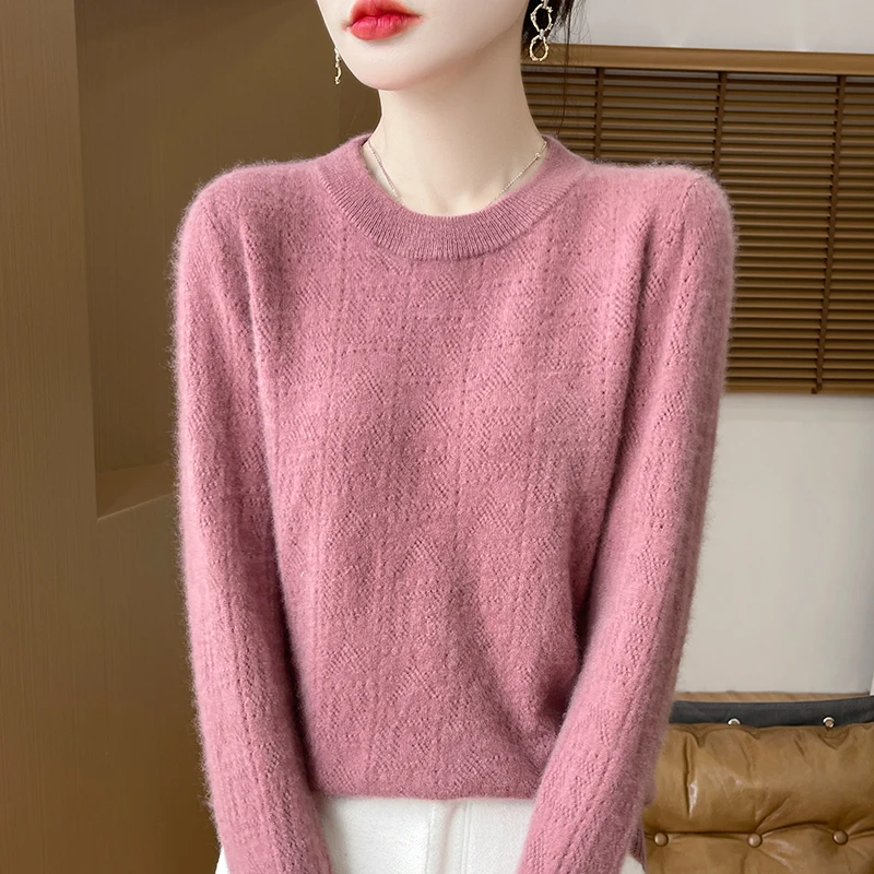 Осень/зима 2023 свитер из 100% чистой шерсти женский с круглым вырезом полый