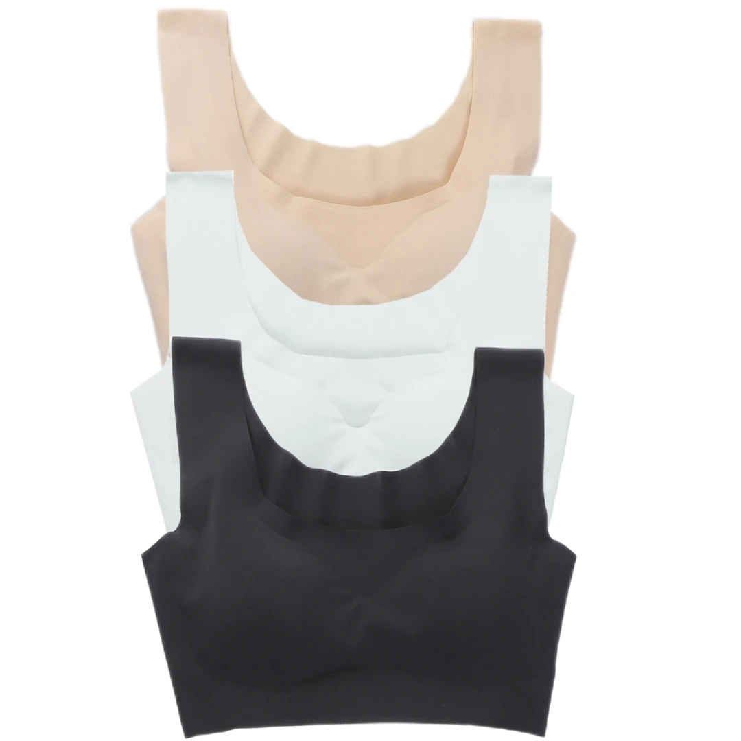 

New Seamless Women's Chest Pad Ice Silk Sports Bra Adhesive Rings-Free Solid Color Yoga Sleep Underwear