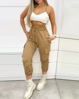 drawstring pocket design cargo pants women summer 2022 fashion new sexy high waist casual sports long pant lady