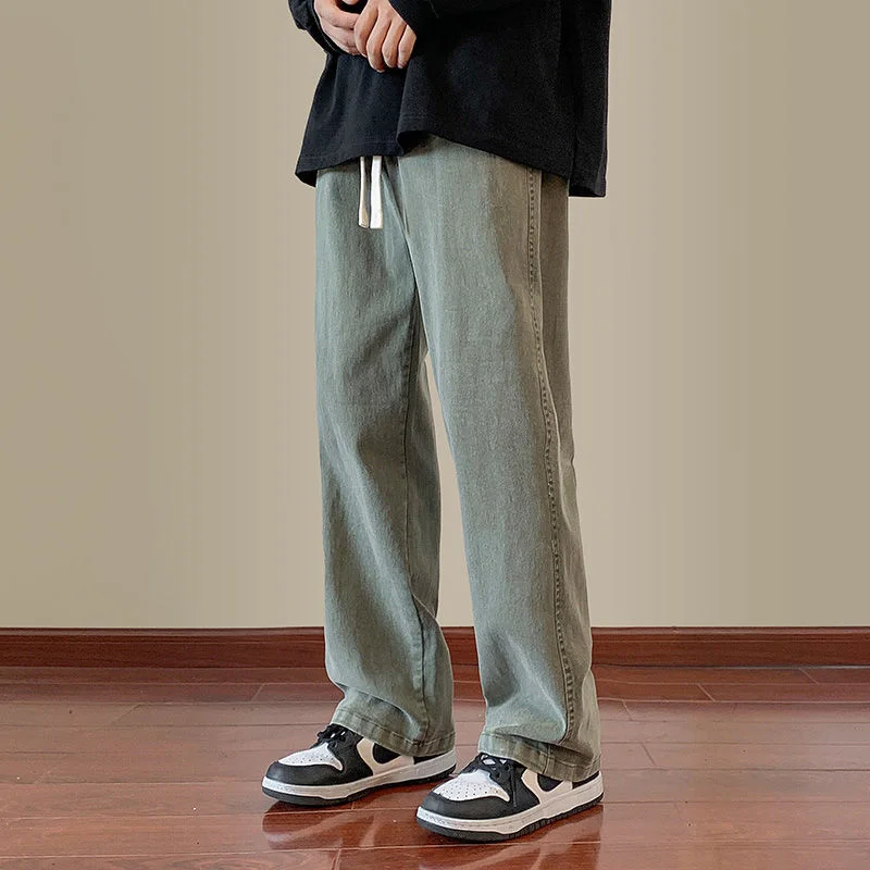Drawstring Baggy Jeans Men Fashion Casual Straight Jeans Men Streetwear Hip Hop Loose Wide Leg Denim Pants Mens Trousers M-3XL