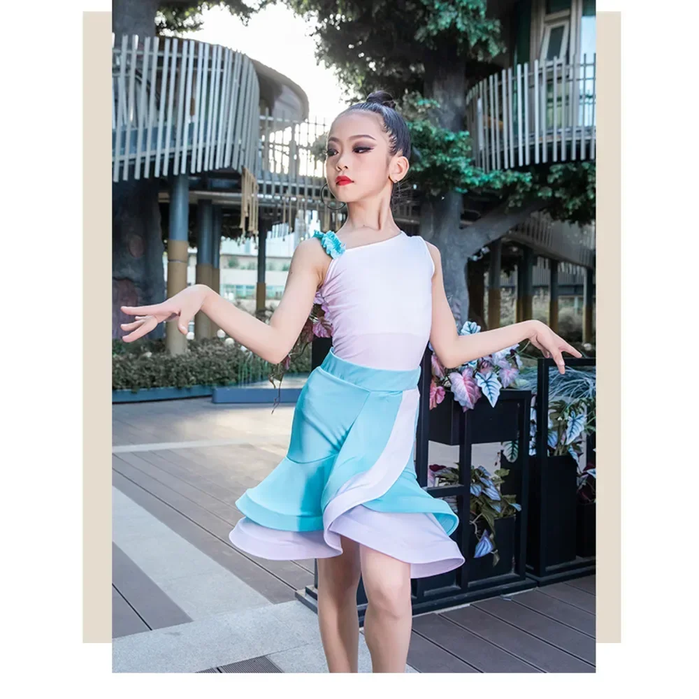 Платье Meisjes Lijn Ruche Balzaal для латинских танцев Wedstembali Meisje Kind Salsa Tango Cha Oefen Top Rok Uitvoering