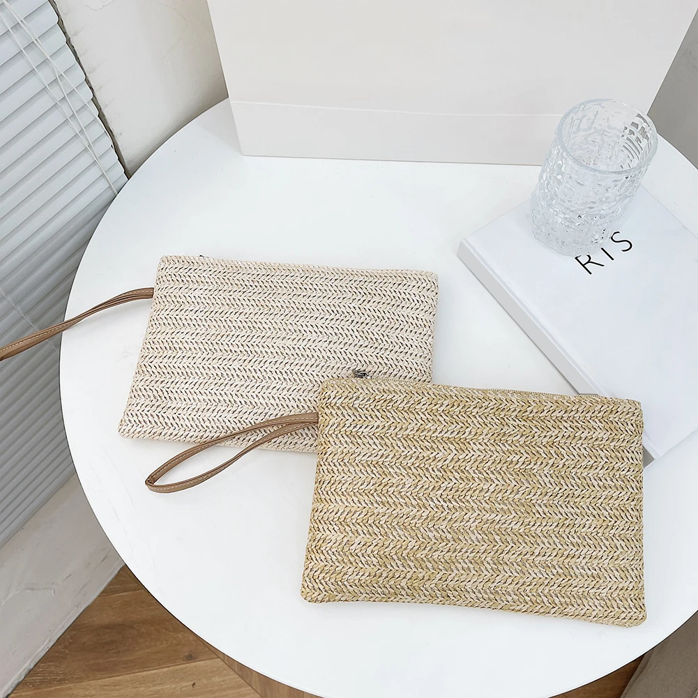 

Ladies Weaving Bag Wristlet Clutch Women Daily Money Phone Clutch Straw Woven Coin Purse Beach Wallet Card Bag Handbag for Women