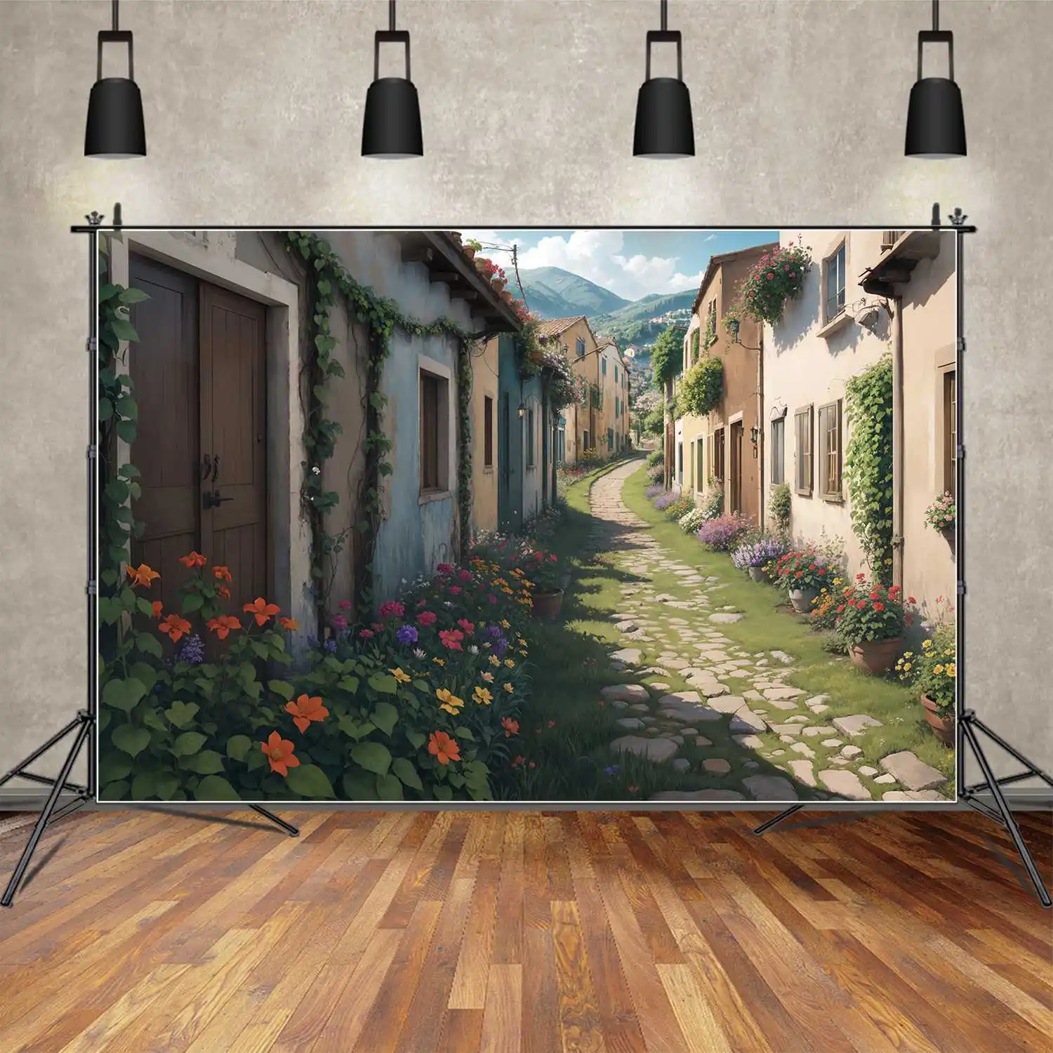 

Green Mountain Town Holiday Backdrops Photography Decoration Rural Home Room Decoration Custom Baby Photobooth Photo Background