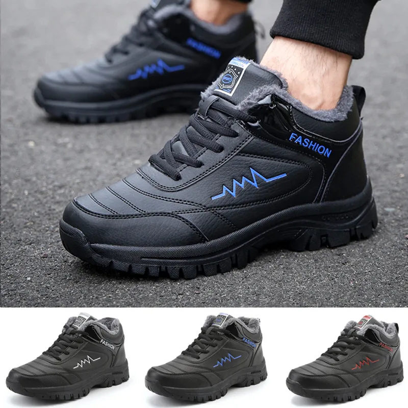 

Мужские зимние ботинки на плоской подошве, Нескользящие зимние ботинки, Плюшевые Теплые повседневные уличные кроссовки на шнуровке