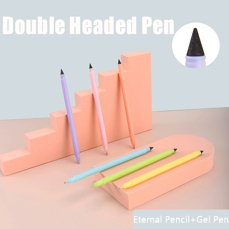 

New Double Head Unlimited Writing Eternal Pencil HB Nib 1.0mm Black Ink Ballpoint Pen Art Painting Writing Tools School Supplies