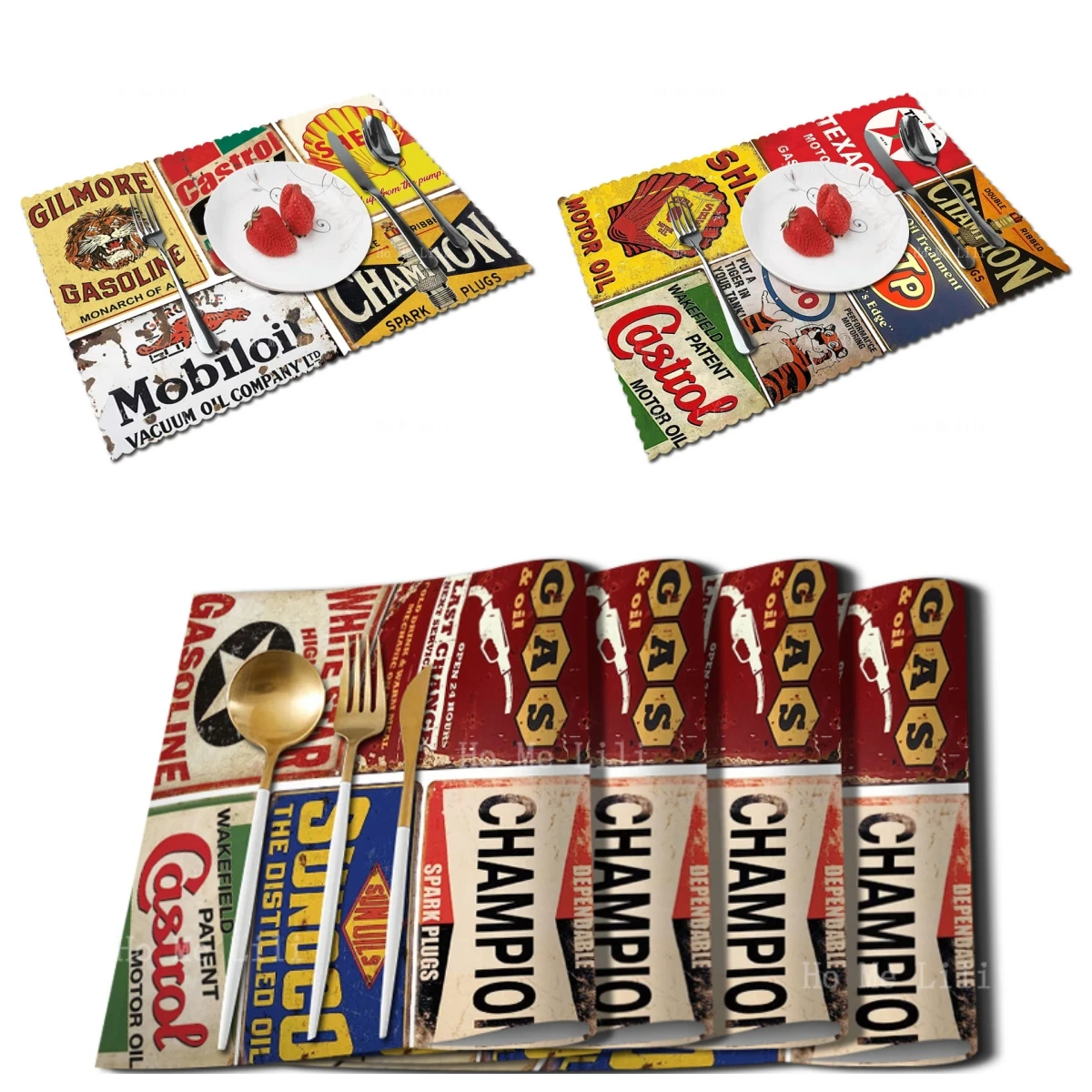 

Retro Tin Metal Signs Gasoline Engine Oil Signs Placemat For Tabletop Decor