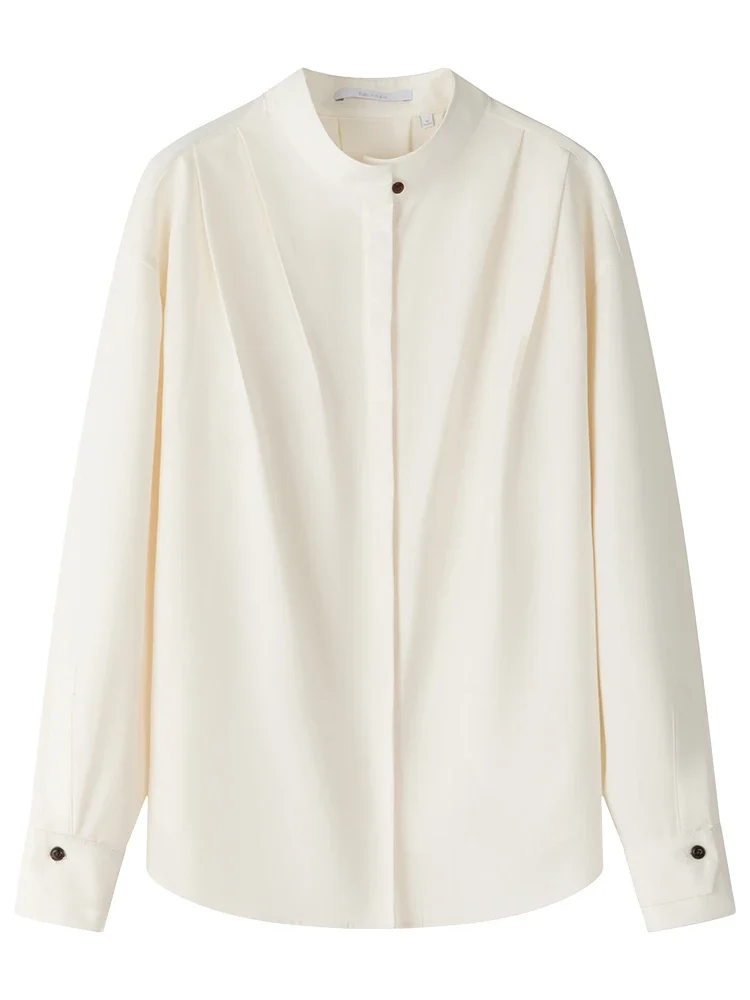 Женская Однотонная рубашка с воротником-стойкой и двойными манжетами