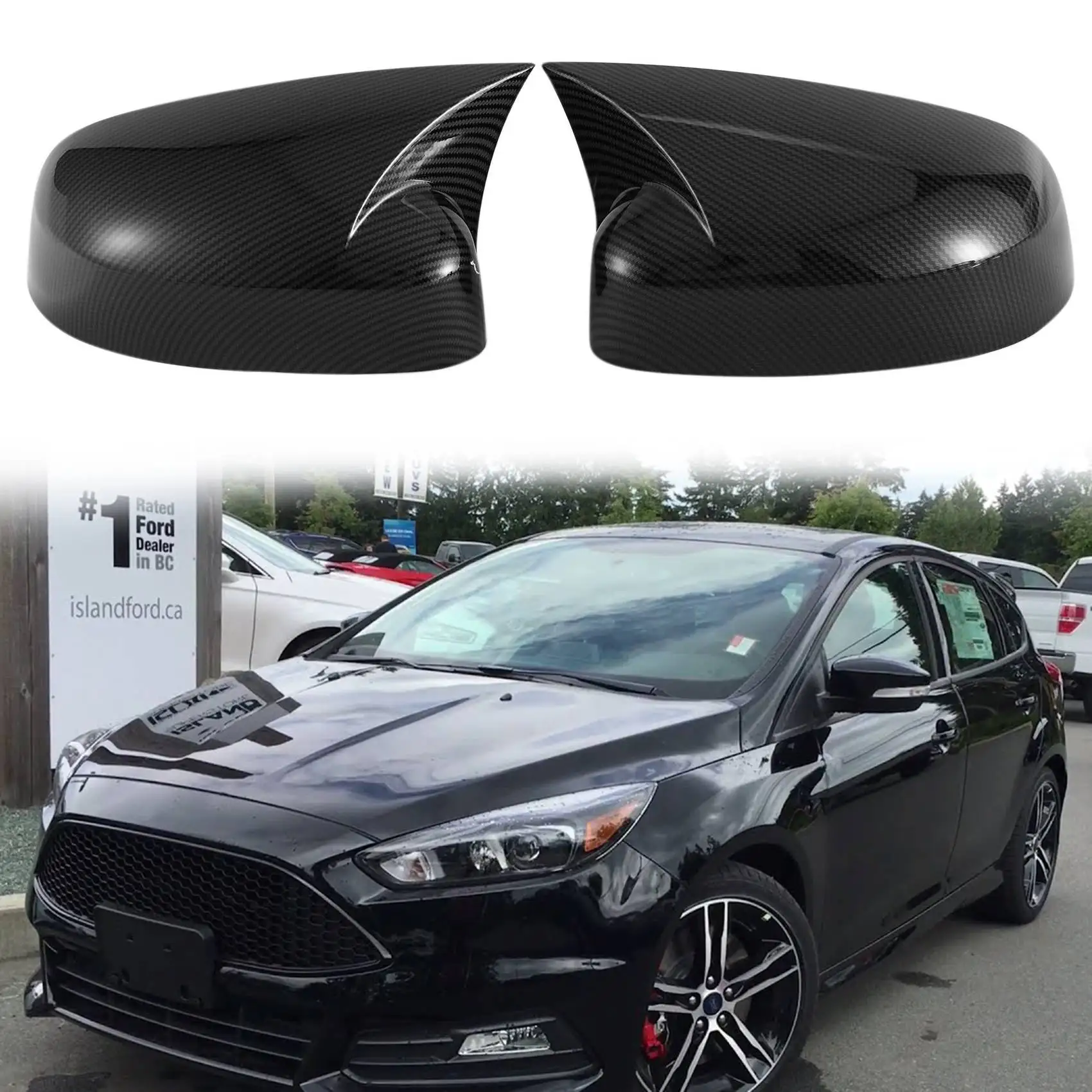 

Car Carbon Fiber Ox Horn Rearview Side Glass Mirror Cover Trim Frame Side Mirror Caps for Ford Focus MK3 2012-2018