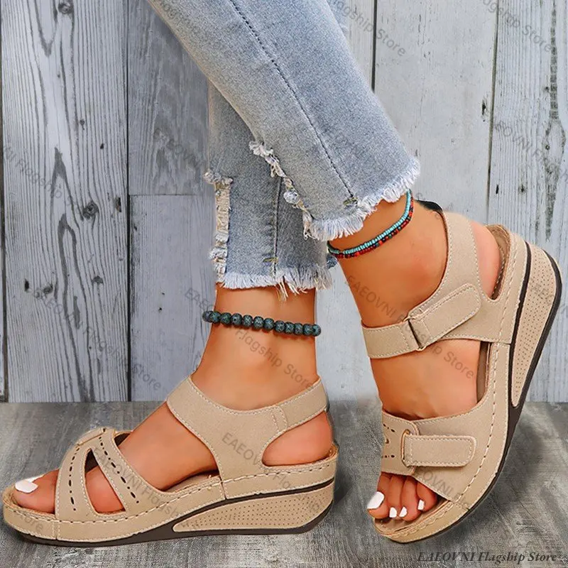 Summer Women Sandals Open Toe New Fashion Comfortable Party Sandals Woman Wedge Buckle Footwear Women's Orthopedic Sandal Female