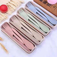 travel cutlery portable cutlery box japan style wheat straw knife fork spoon student adult dinnerware set for kitchen tableware
