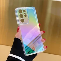 laser gradient aurora clear case for samsung s22 plus s21 ultra s20 fe note20 a32 a51 colorful rainbow soft armor bumper cover