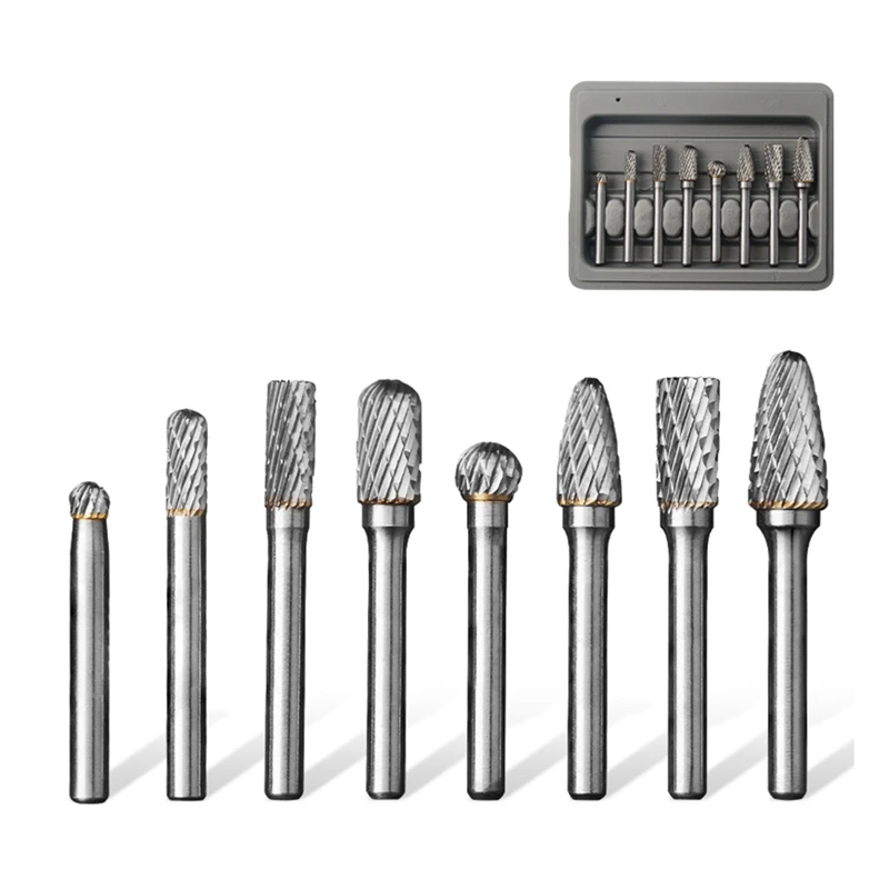 

Spot Goods Carbide Burr Set 6Mm Shank 8 Piece Die Grinder Drill Bit Rotary File For Metal Wood Welding Concrete Grinding Deburri