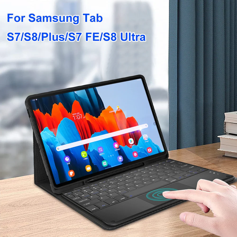 Keyboard Case for Samsung Galaxy Tab S7 FE S8 Plus Ultra Tablet Case Wireless Bluetooth Keyboard Cover for Tab S6 Lite A8 Capa