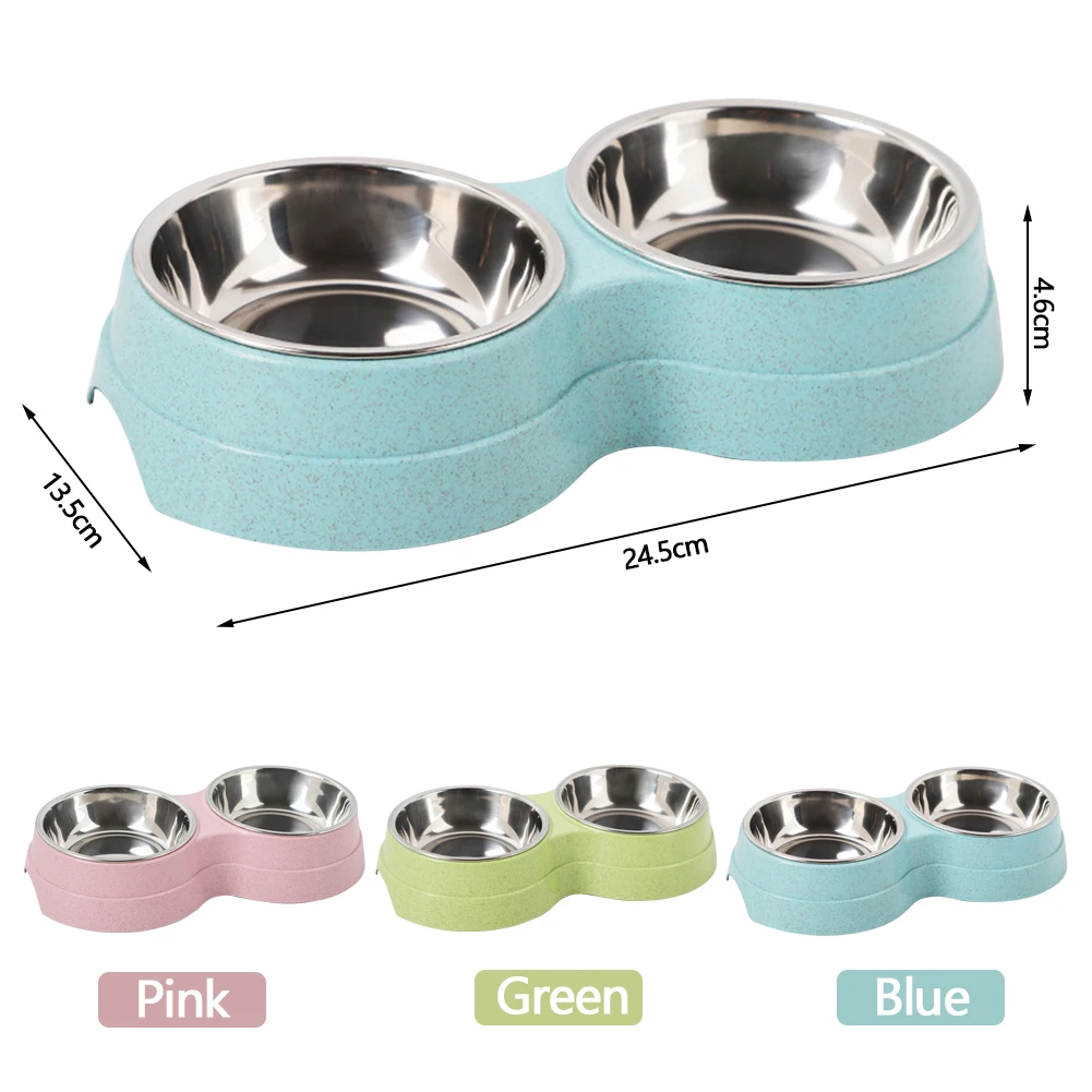 

Питьевая миска для домашних питомцев, бытовой питьевой контейнер из нержавеющей стали, двойная емкость для кормления кошек и собак