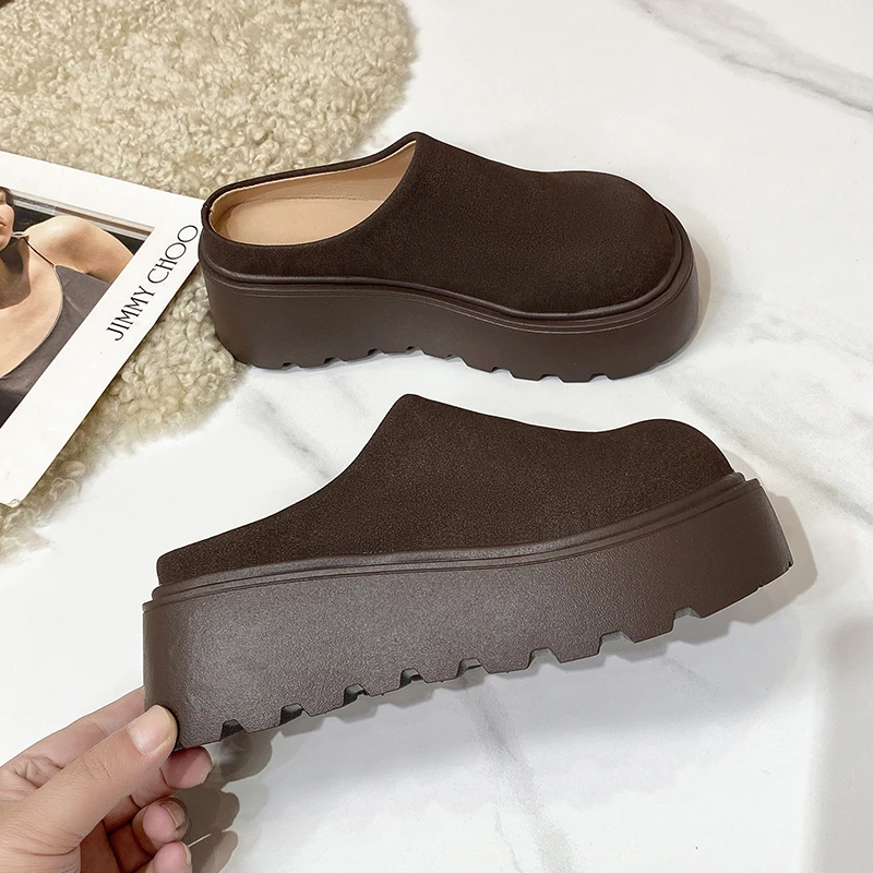 Винтажные женские теплые хлопковые шлепанцы на платформе и каблуке модные туфли