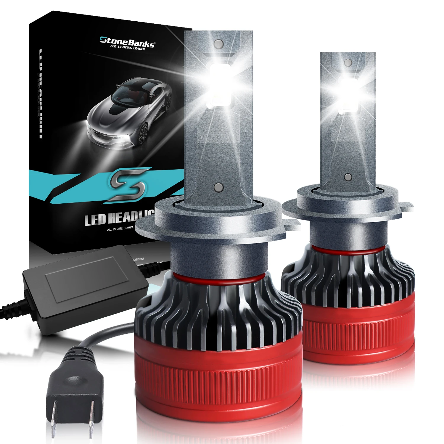 

Super Bright 12V 80W 18000LM H7 LED Headlight Bulbs, 6000K, 6 PCS 3570-55min Chips, Plug and Play