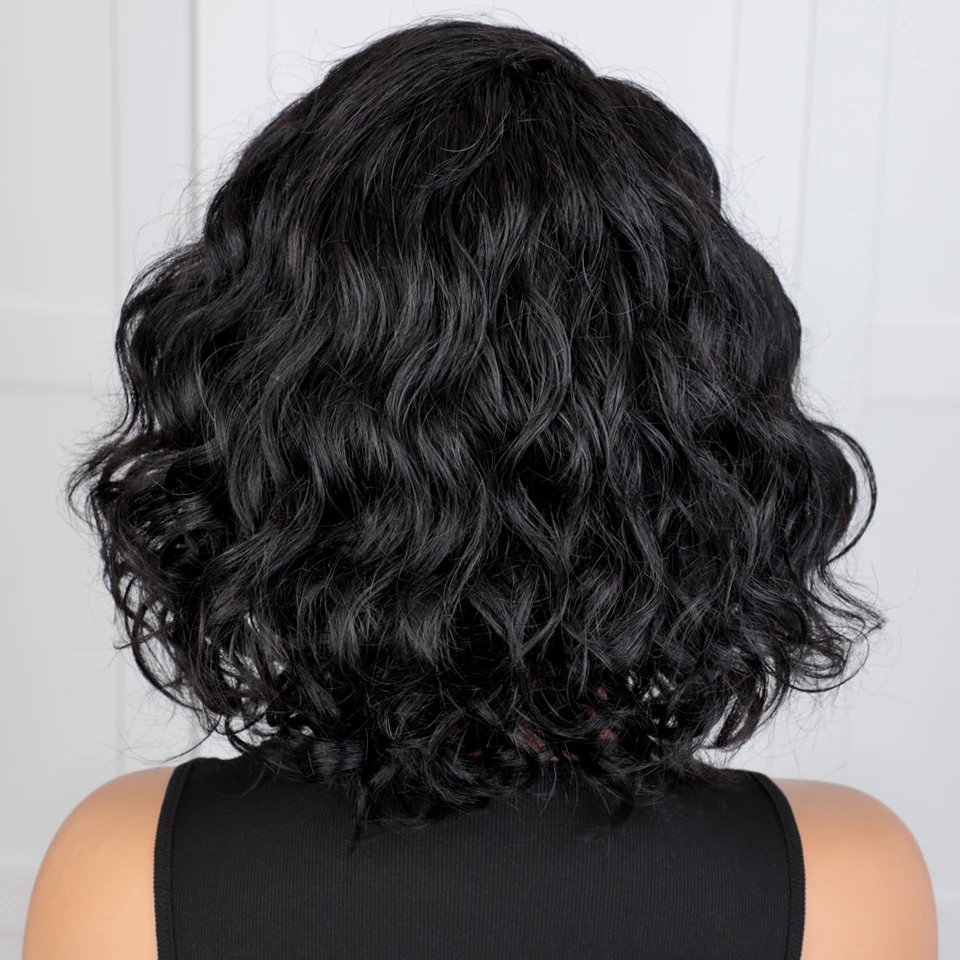 Фото Lekker Clearance Black Short Pixie Cut Wavy Bob 13x1 C Part Парики из натуральных волос на кружеве для женщин Бразильские волосы Remy Бесклеевые №5