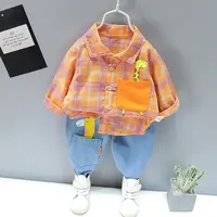 Autumn Spring Baby Boy Fashion Cartoon Clothing Set Kid Suits Set Plaid Shirt Pants 2pcs/set Children Clothes Set 1 2 3 4 5 Year