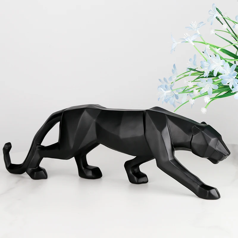 

Black panther animal statue Resin abstract Geometric Style Decor Crafts Modern home livingroom office desktop Sculpture Ornament