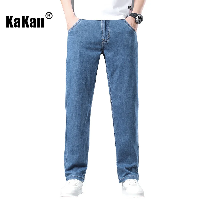 Kakan - New Summer Thin Youth Simple Popular Jeans for Men, Slightly Elastic Loose Casual Long Jeans K42-079
