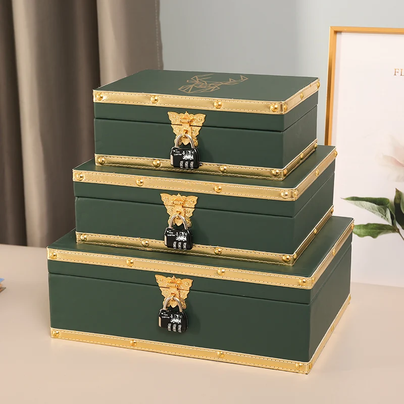 Retro Affordable Luxury Desktop Storage Box with Lock Jewelry Box Certificate Storage Box Key Password Box Small Wooden Box