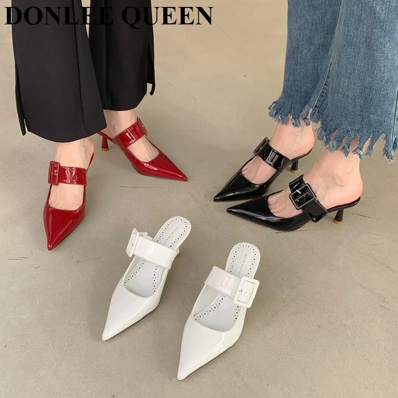 

Шлепанцы женские с острым носком, брендовые сандалии на высоком каблуке, сланцы, Элегантные Тапочки, весна 2023