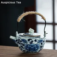 210ml Blue And White Porcelain Hemp Rope Loop-Handled Teapot Small Ceramic Kung Fu Teaset Stainless Steel Filter Single Pot Gift