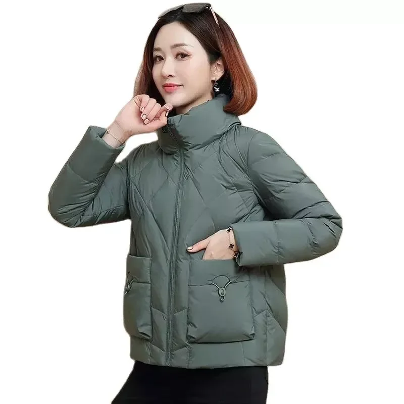 

Новинка 2022, зимняя куртка, парка, женское пуховое хлопковое пальто, свободное Короткое женское утепленное пальто на молнии с карманами для о...