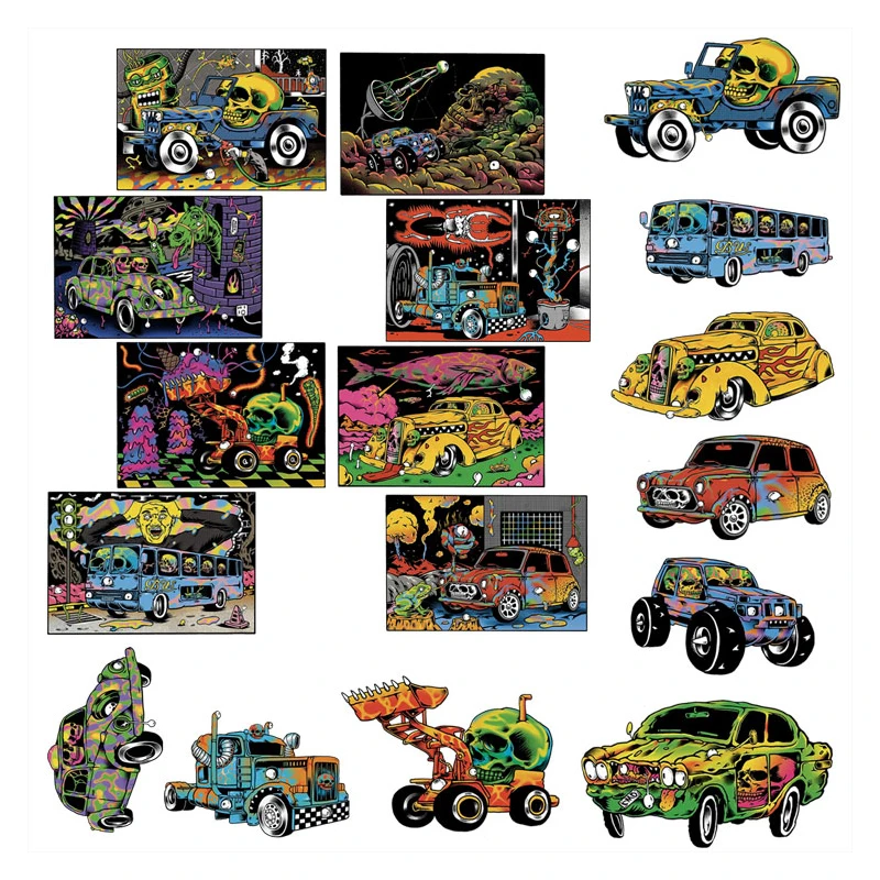 

Cartoon Graffiti Skeleton Car Heat Transfer DIY Iron Decorative Print On T-shirts Pattern Vinyl Wash Badges Can Be Customized