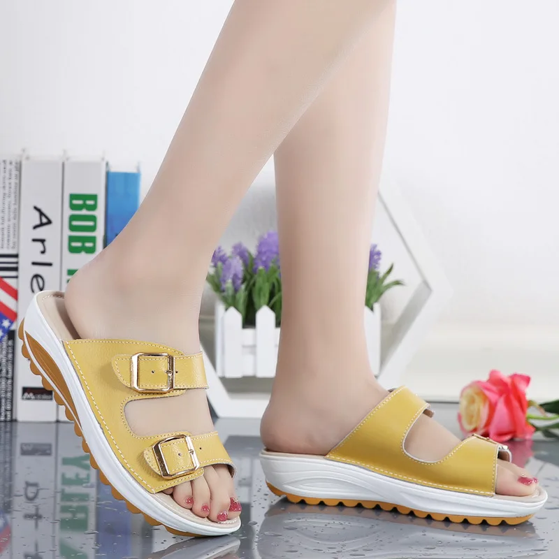 2023 Summer Women Wedge Sandals Premium Orthopedic Open Toe Sandals Vintage Anti-slip Leather Casual Female Platform Retro Shoes