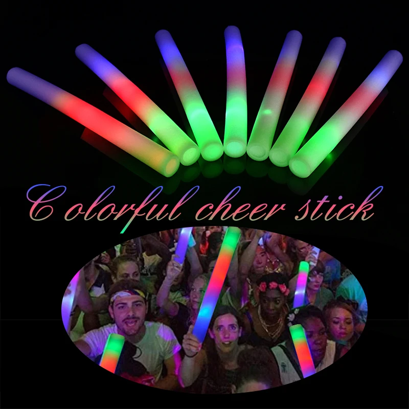 

5-100 Pc Light-Up LED Foam Sticks Soft Batons Glow Wands Cheer Flashing Tube Concert Fluorescent Glow in the Dark Party Supplies