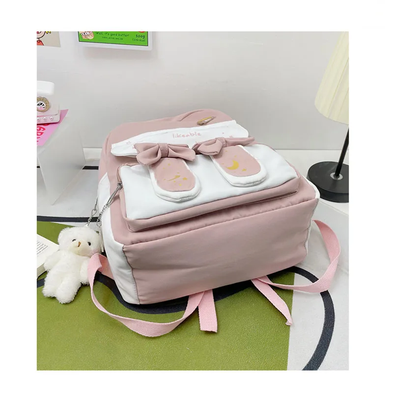 Teenagers Girls Lightweight Waterproof Nylon School Bags 2022 Children Kawaii Bowknot Large Capacity New Fashion Backpacks