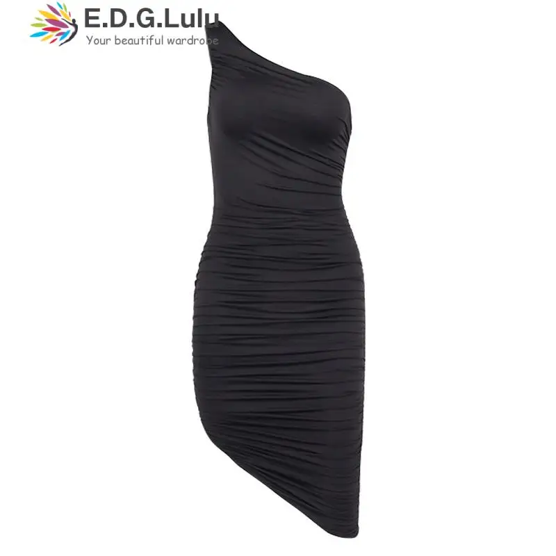 

Элегантные вечерние платья EDGLuLu на одно плечо для женщин 2022 облегающее платье без рукавов с рюшами сексуальное летнее асимметричное платье ...