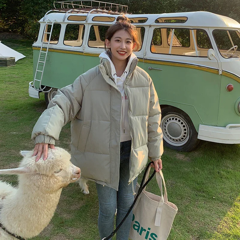 Female 2023 New Students Winter Korean Jacket Loose Overcoat Women Turn Collar Simple Solid Casual Thick Bread Coat Down Jackets