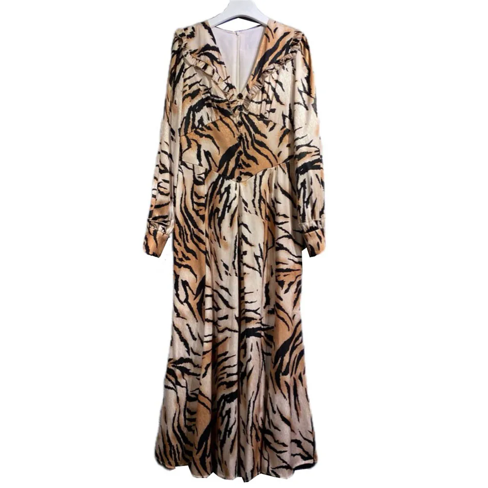 

Женское платье с леопардовым принтом Doris Fanny, элегантное осеннее платье с глубоким V-образным вырезом и длинным рукавом