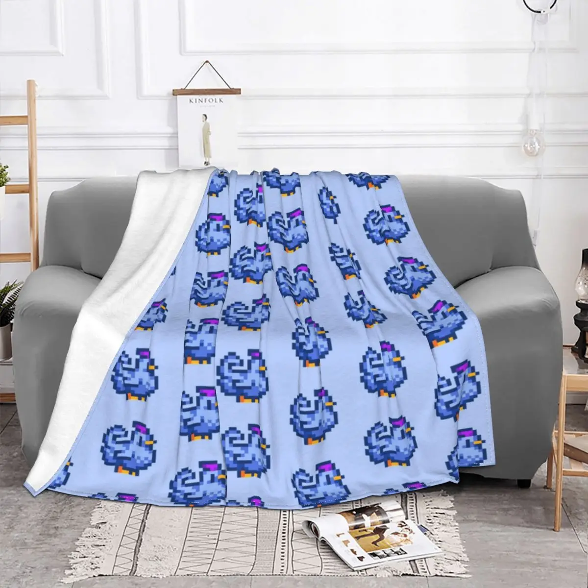 

Stardew Valley Pixel Blue Chicken Blanket Velvet Printed Multifunction Lightweight Throw Blankets for Bedding Car Bedding Throws
