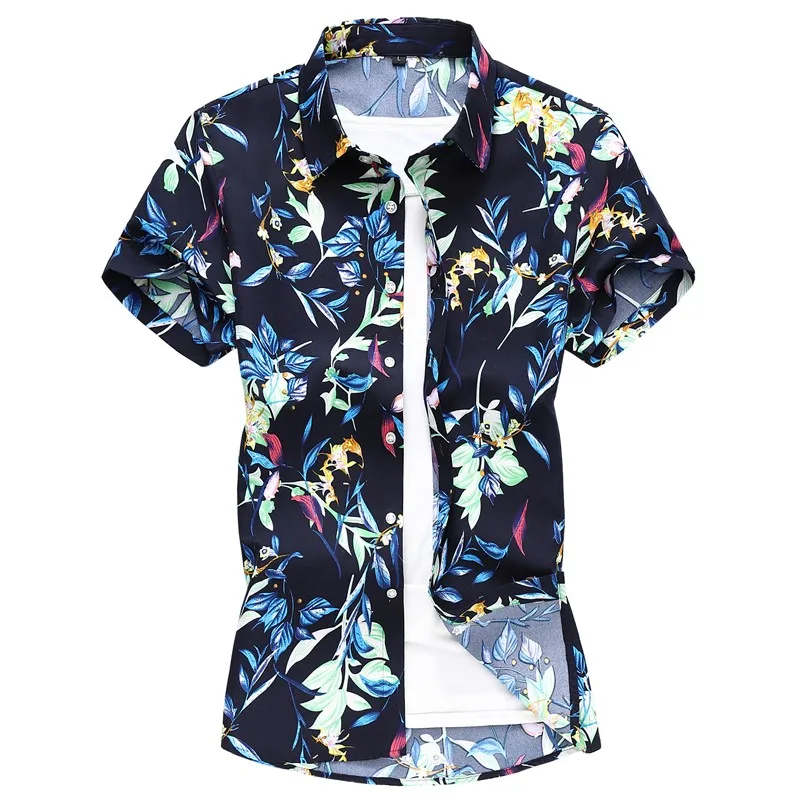 

Гавайская рубашка мужская с принтом зеленых листьев, Повседневная Блузка с коротким рукавом и отложным воротником, топ в пляжном стиле, лет...