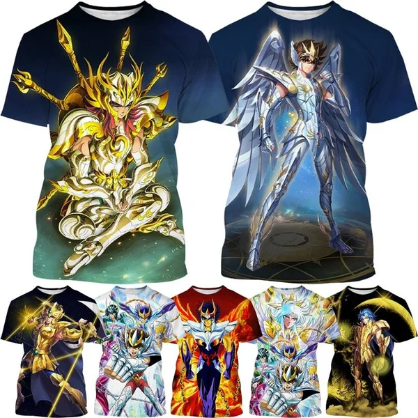 

Summer New Hot Selling Super Cool Men's Personalized Street Style Short Sleeve Gold Saint Seiya 3D Printing T-Shirt
